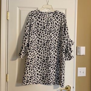 Ivory dress with navy Dalmatian print